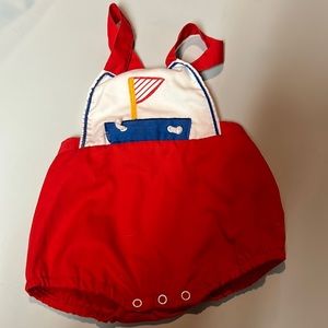 Vintage bloomer baby romper doe spun red white blue sailboat